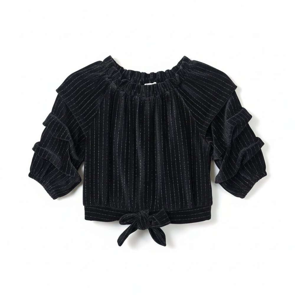 Habitual Girls Black Metallic Stripe Ruffle Blouse 10 Party Concert